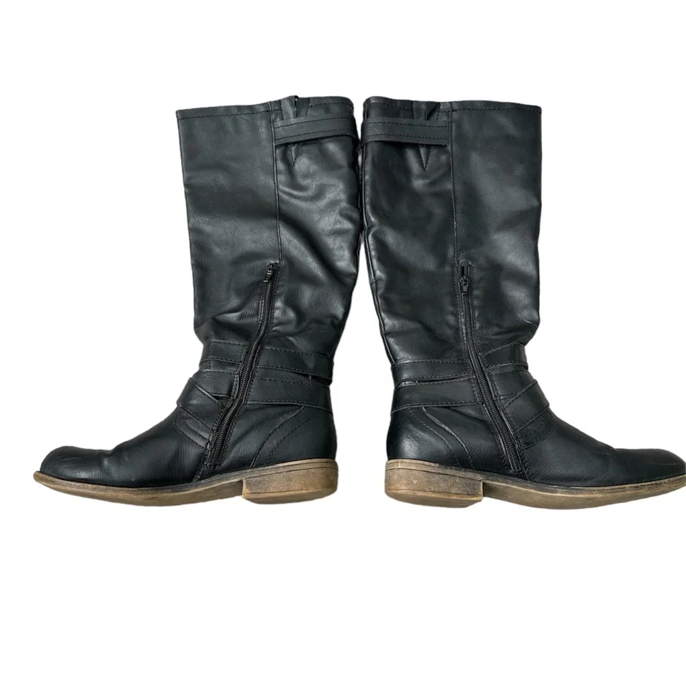 Madden Girl Black Buckle Riding Boots with Zipper - Picture 2 of 5